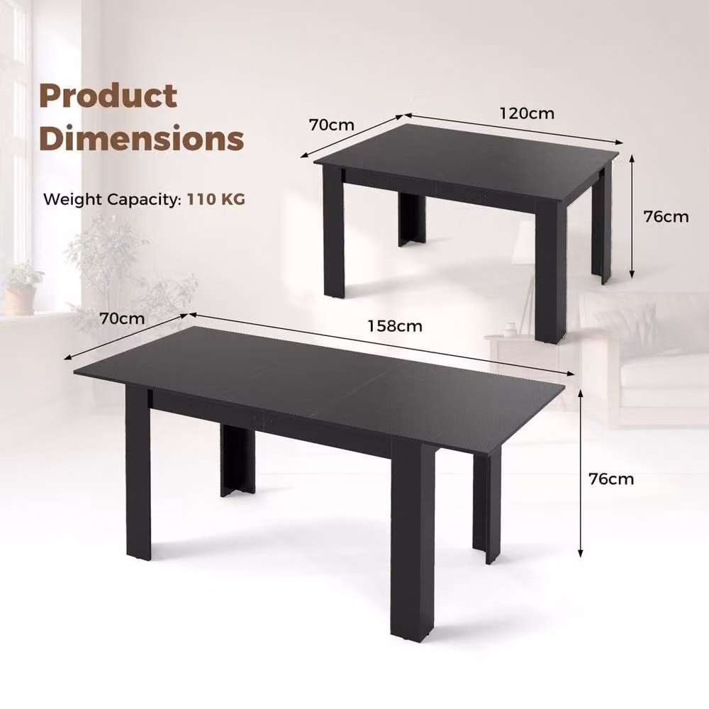 Kelvenix Industrial Extendable Rectangular Wood Dining Table in Black, W/D/H: 110 x 76 x 70 cm – 2