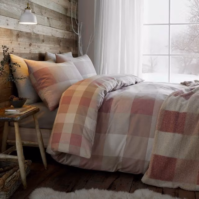 Appletree Ashford Check Reversible Brushed Cotton Flannelette Duvet Cover Set, Beige and Sand, W: 200 cm x D: 200 cm – 1