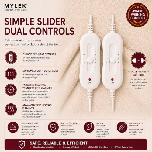 Mylek Double Electric Heated Mattress Cover Underblanket in White, W/D/H: 137 x 190 x 40 cm – 3