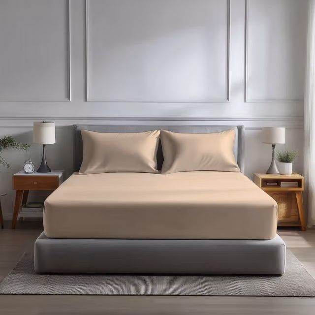 Snug City Microfibre Soft Touch Fitted Sheet, Beige, W/D/H: 140 x 200 x 40 cm