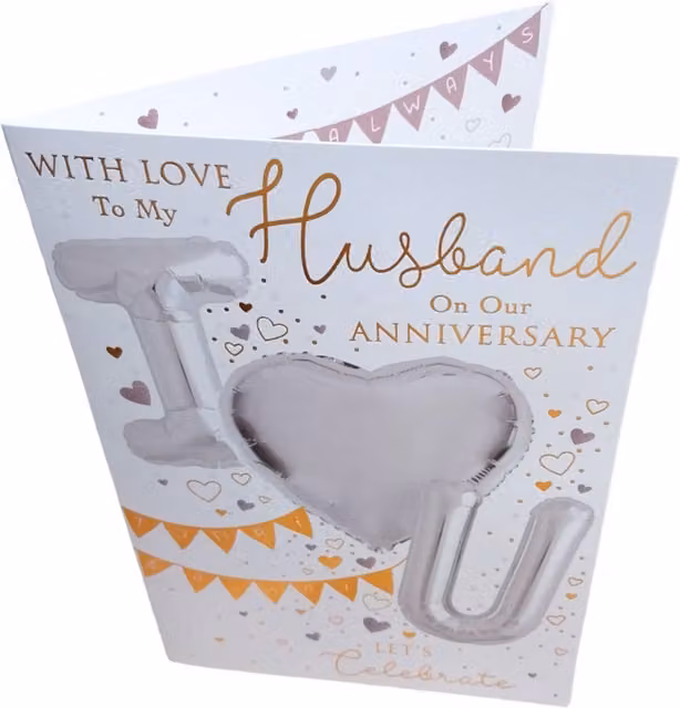 Balloon Boutique Happy Anniversary Greeting Card for your Husband in Multicolour and White