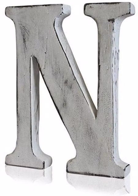 KDMK Handcrafted Shabby Chic Wooden Alphabet Letter N in White