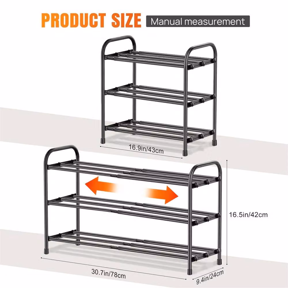 SPETLEK Metal Shoe Rack with Adjustable Shelves, Black, W/D/H: 78 x 43 x 43 cm – 2