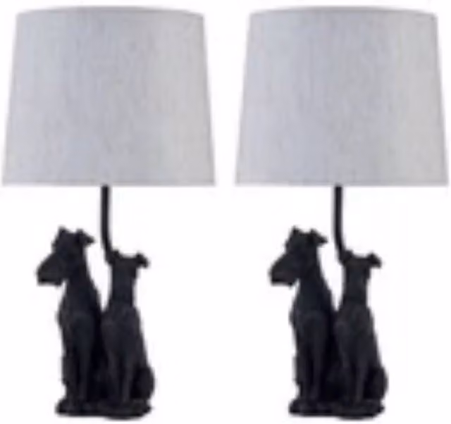 Havendro Set of 2 Retro Dog Table Lamps in Black with Beige Fabric Shades
