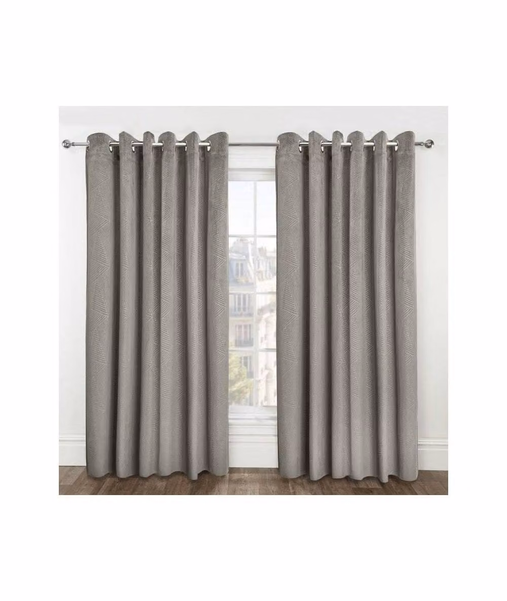 New Edge Blinds Deco Lined Geometric Eyelet Curtains in Natural Sand and Gold, Width: 117 cm, Drop: 183 cm – 2