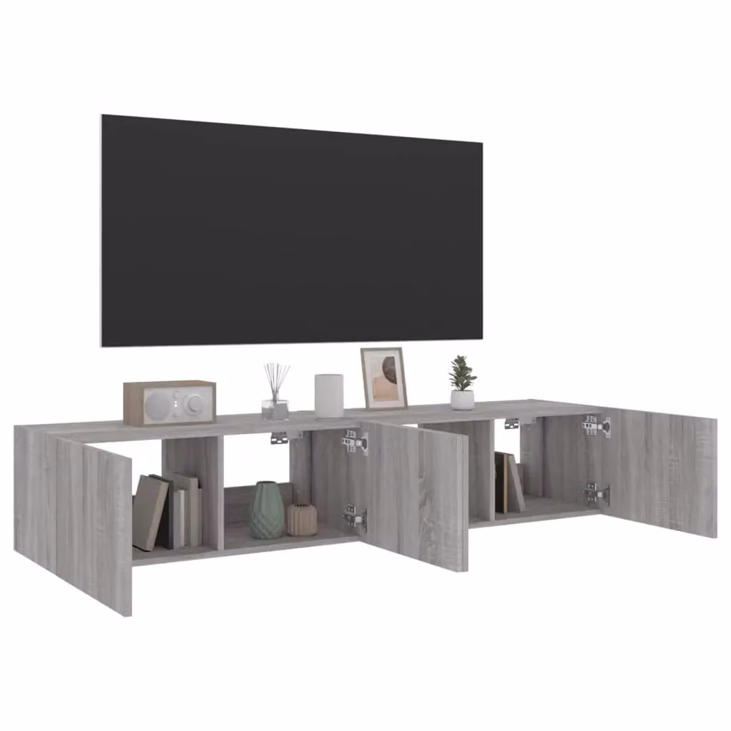 Berkfield Home Set of 2 Modern Wall Mounted TV Cabinets with LED Lighting in Grey Matt, W/D/H: 80 x 35 x 31 cm – 3
