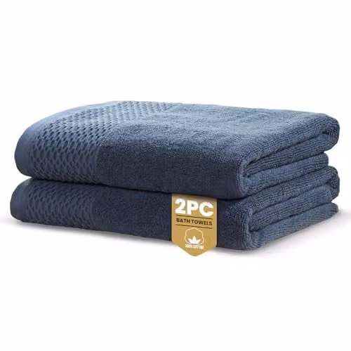 Rapport Home Eden Weave 2-Pack Cotton Bath Towels in Blue, W: 70 cm, D: 120 cm
