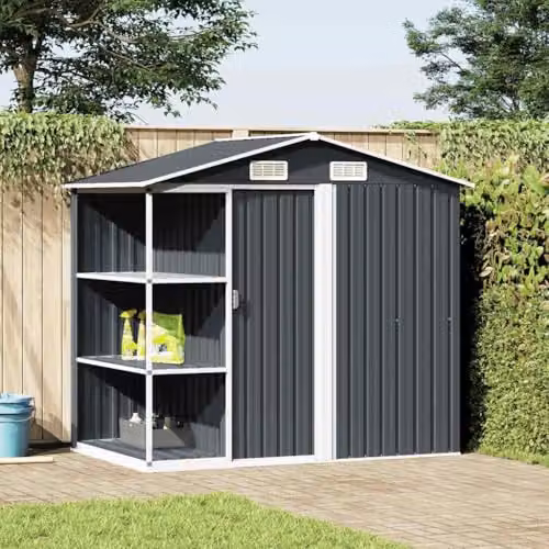 vidaXL Anthracite Metal Garden Shed with Shelving, W/D/H: 205 x 130 x 183 cm – 2