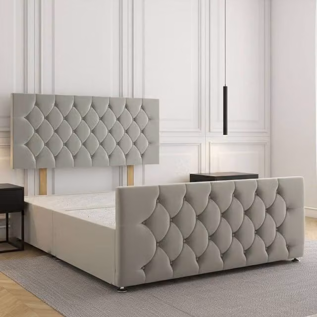 Regional Furnishings Plush Velvet Divan Bed in Silver, Small Double, W/D/H: 120 x 200 cm