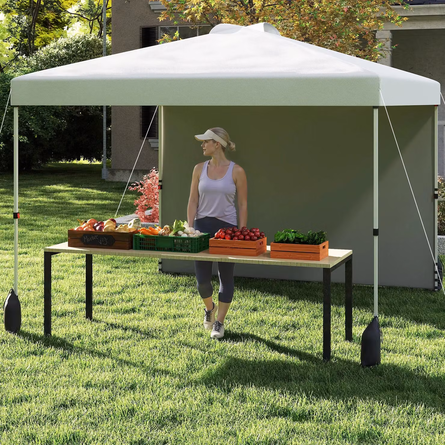 Gymax White Pop Up Canopy Tent with 1 Sidewall and Wheeled Bag, W/D/H: 300 x 300 x 266 cm – 3