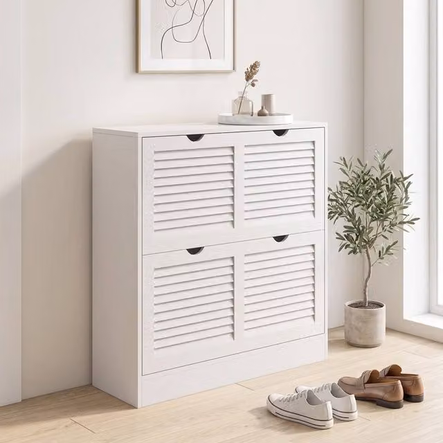 STILVORA White Matt Modern Shoe Cabinet with 2 Tilting Doors and Internal Shelves – 1