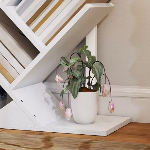 HOMCOM 9-Tier Industrial Tree Bookshelf with Steel Frame, White – 3