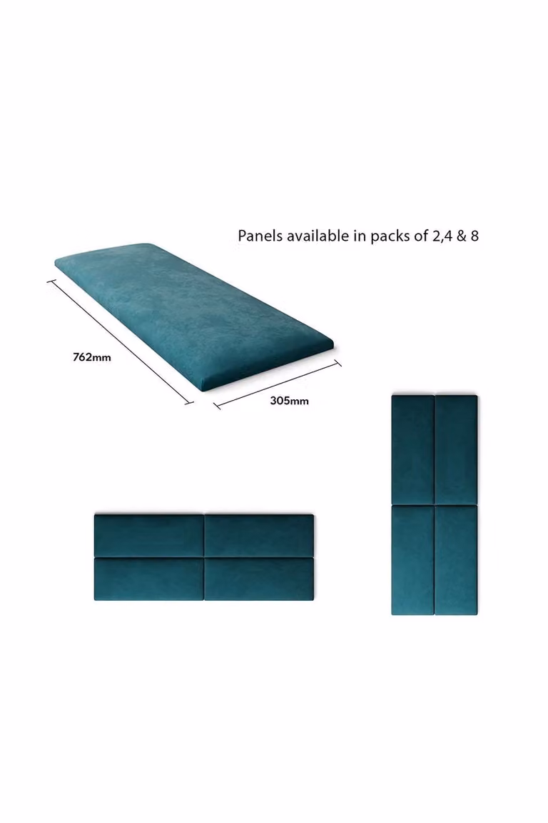 Aspire EasyMount Modular DIY Wall Mounted Upholstered Headboard Panels in Emerald Green Plush Velvet Fabric (Pack of 8)