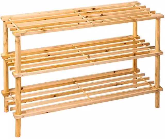 SPETLEK 3 Tier Wooden Shoe Rack Storage Organiser in Brown, W/D/H: 48.5 x 26.0 x 26.0 cm