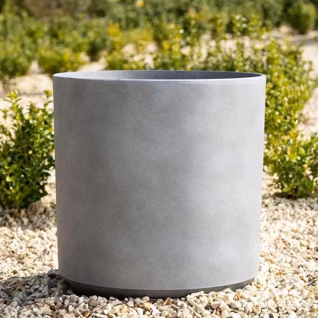 Primrose Grey Plastic Round Cylinder Planter Tub