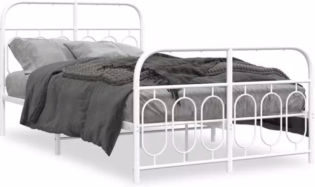 Berkfield Home Metal Bed Frame with Footboard, White, W/D/H: 120 x 200 cm – 1