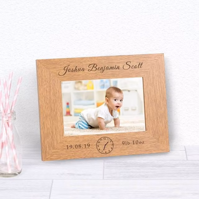 Uniqueful Personalised New Baby Wood Picture Frame, Brown, W/H: 10 x 15 cm