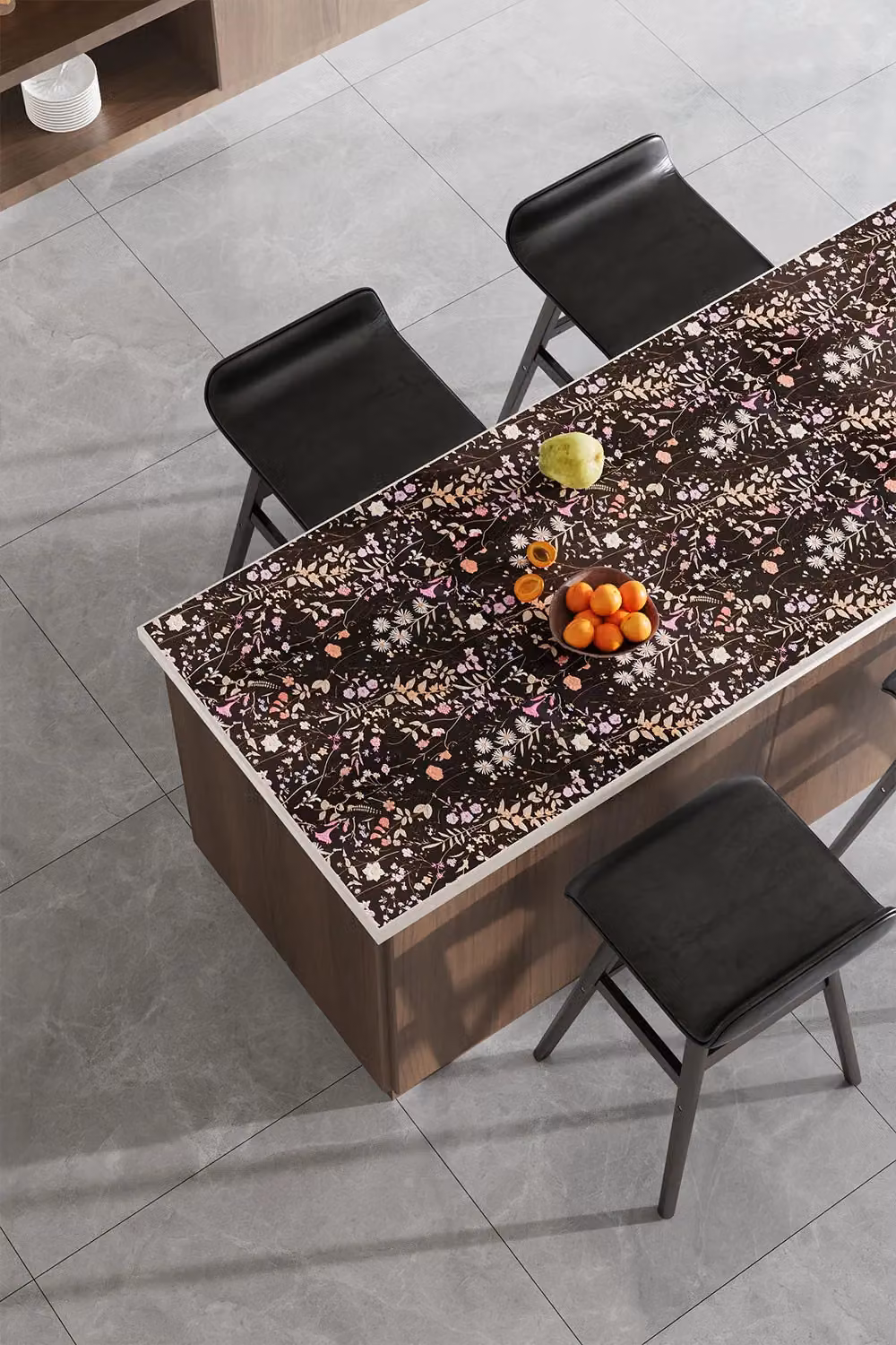 Living and Home Self-Adhesive Floral Vinyl Wallpaper in Black and Multicolour – 3