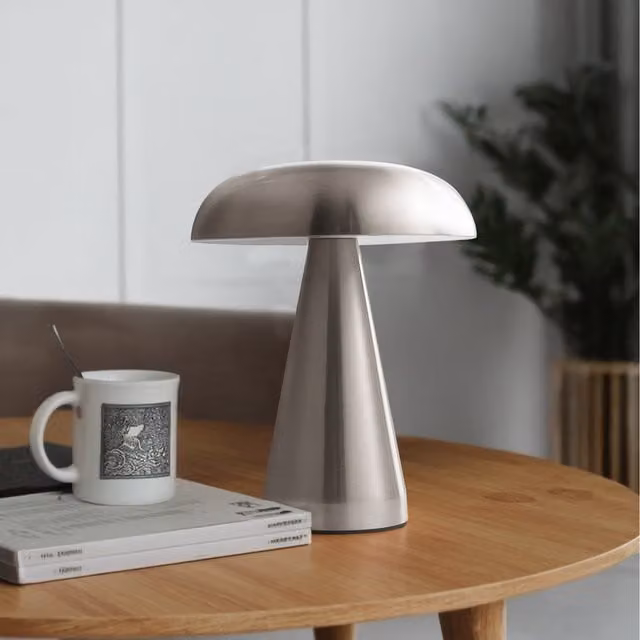 Komore Silver Metal Mushroom-Shaped LED Table Lamp