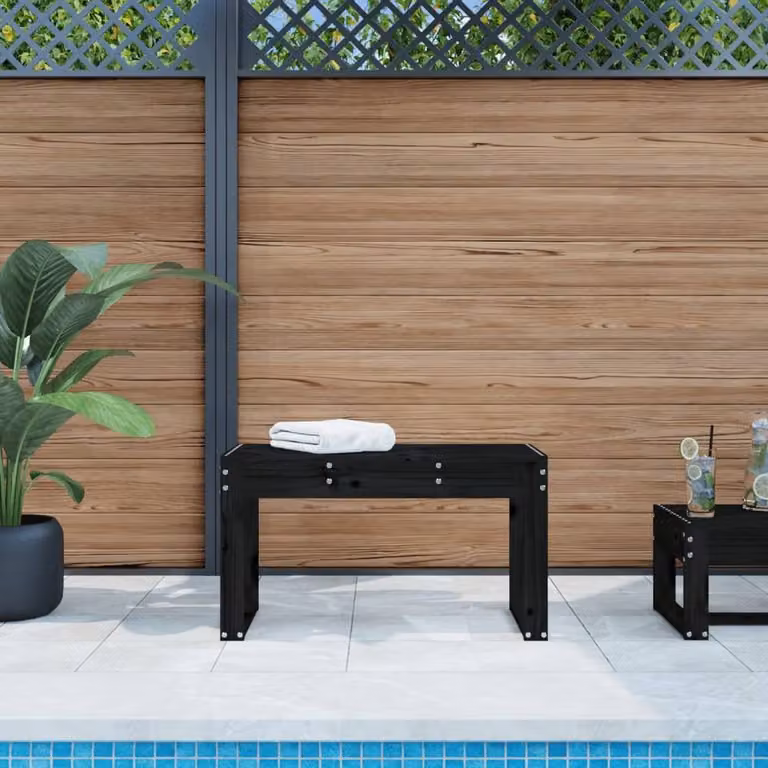 Berkfield Home Rustic Black Solid Wood Pine Garden Bench W/D/H: 80 x 38 x 45 cm