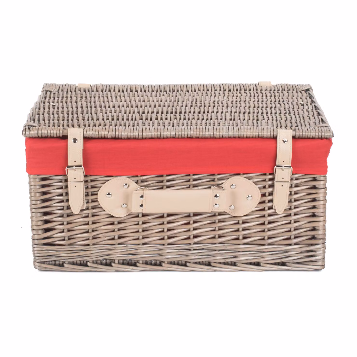 Red Wicker Picnic Basket with Cotton Lining, Antique Wash, 51 cm – 2