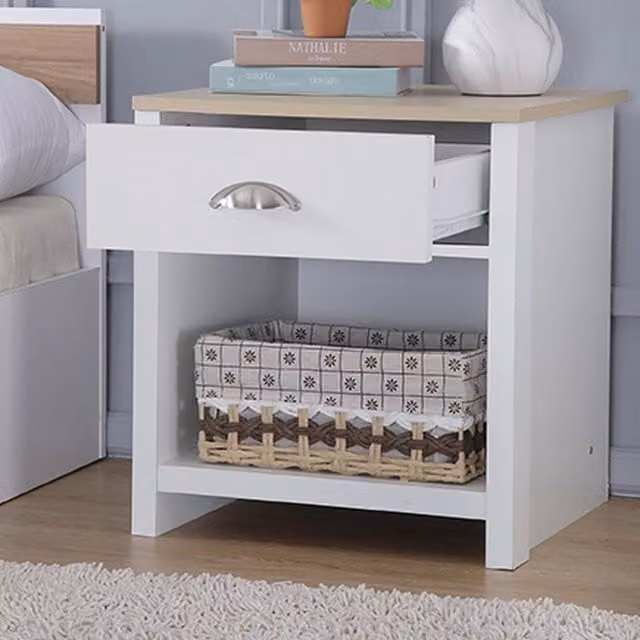 Comfy Living Modern Square Wooden Lamp Table with Oak Effect Top in White