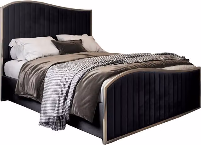 KDMD Darlington Single Upholstered Soft Velvet Metal Designer Bed Frame in Black, W/D/H: 90 x 200 cm