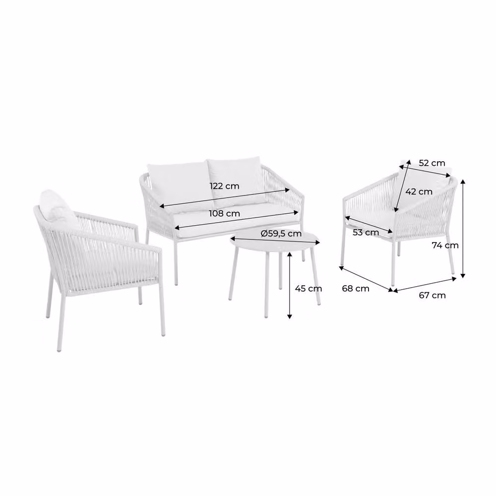 sweeek 4-Seater Modern Garden Sofa Set in Beige with Steel and Resin Ropes – 2