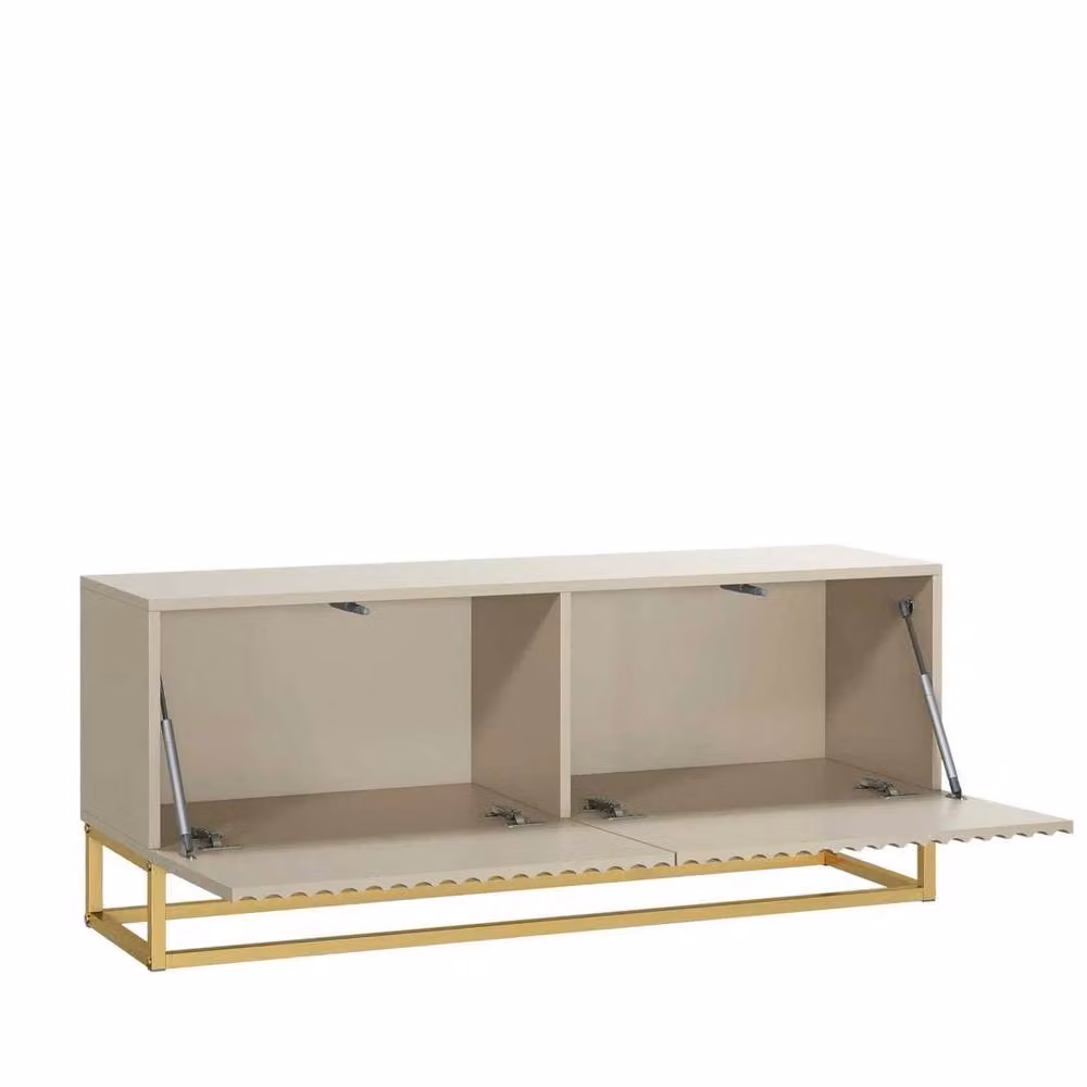 FORGEVIO Modern Matt Beige and Gold Metal TV Unit and Sideboard Cabinet – 2