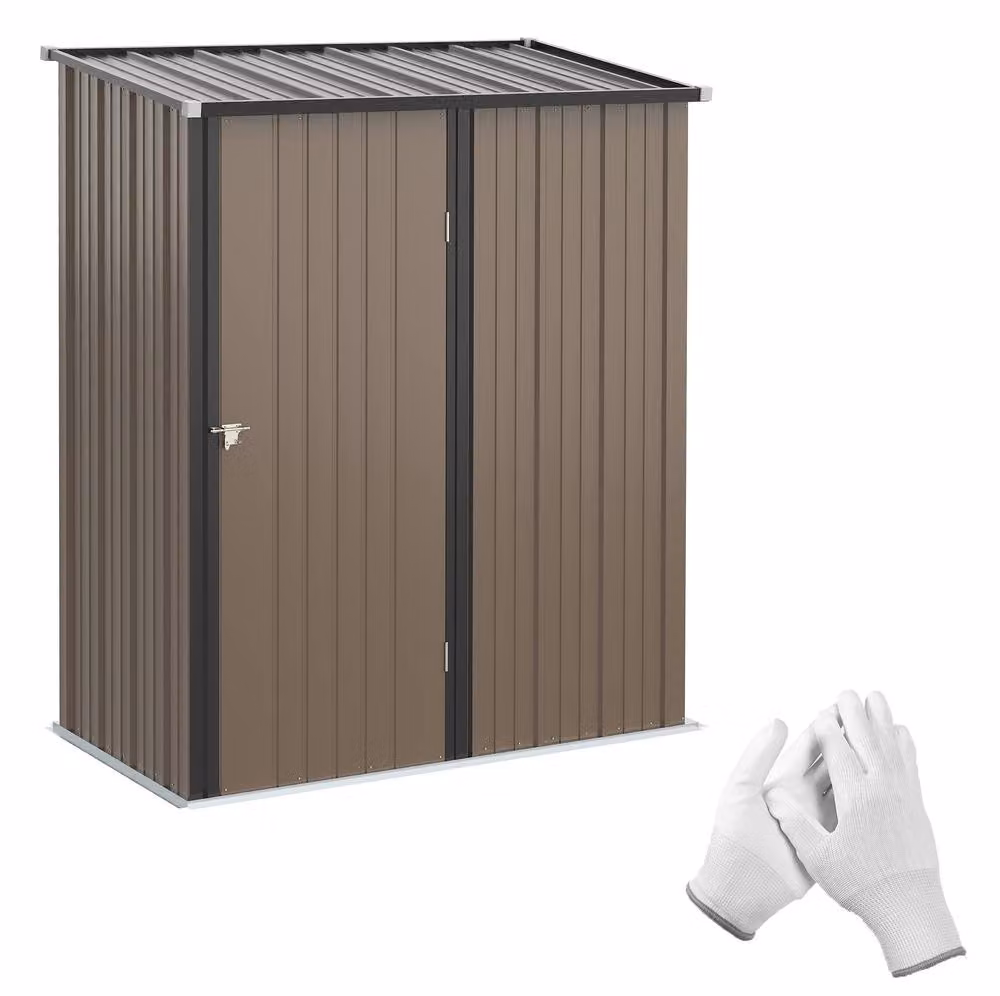 STILVORA Brown Galvanised Steel Pent Garden Shed with Single Latched Door – 4