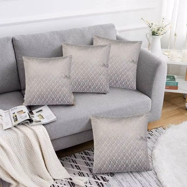 Luxor Living Set of 4 Square Velvet Cushions in Silver Grey, W/D/H: 45 x 45 x 45 cm