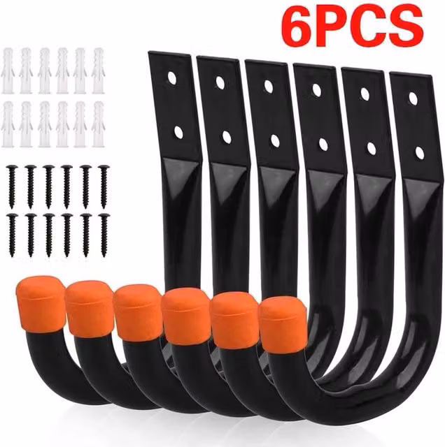 KORVIXA Heavy Duty Garage Utility Wall Hooks, 6 Pack, Black, W: 52 cm x H: 52 cm x D: 18.14 cm – 1