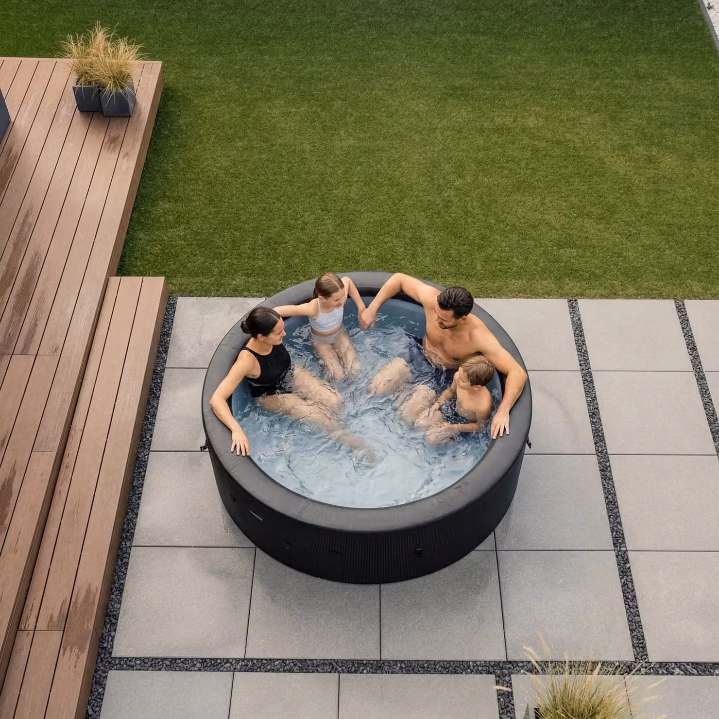 Wave Spas Wave Tahoe 4-Person Round Inflatable Foam Hot Tub Bundle with Thermal Cover and Ground Sheet in Black – 4