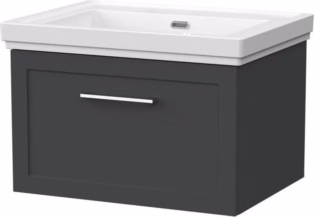 Balterley Stonnall Wall Mounted 1 Drawer Vanity Unit and 0TH Fireclay Basin in Dark Grey and White, Width: 60 cm