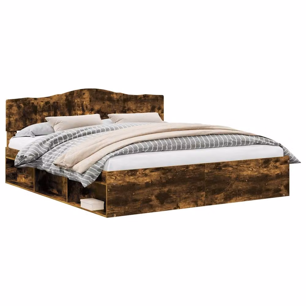 Berkfield Home Smoked Oak Bed Frame in Brown, Solid Pine and Wood, 200 x 200 cm – 2