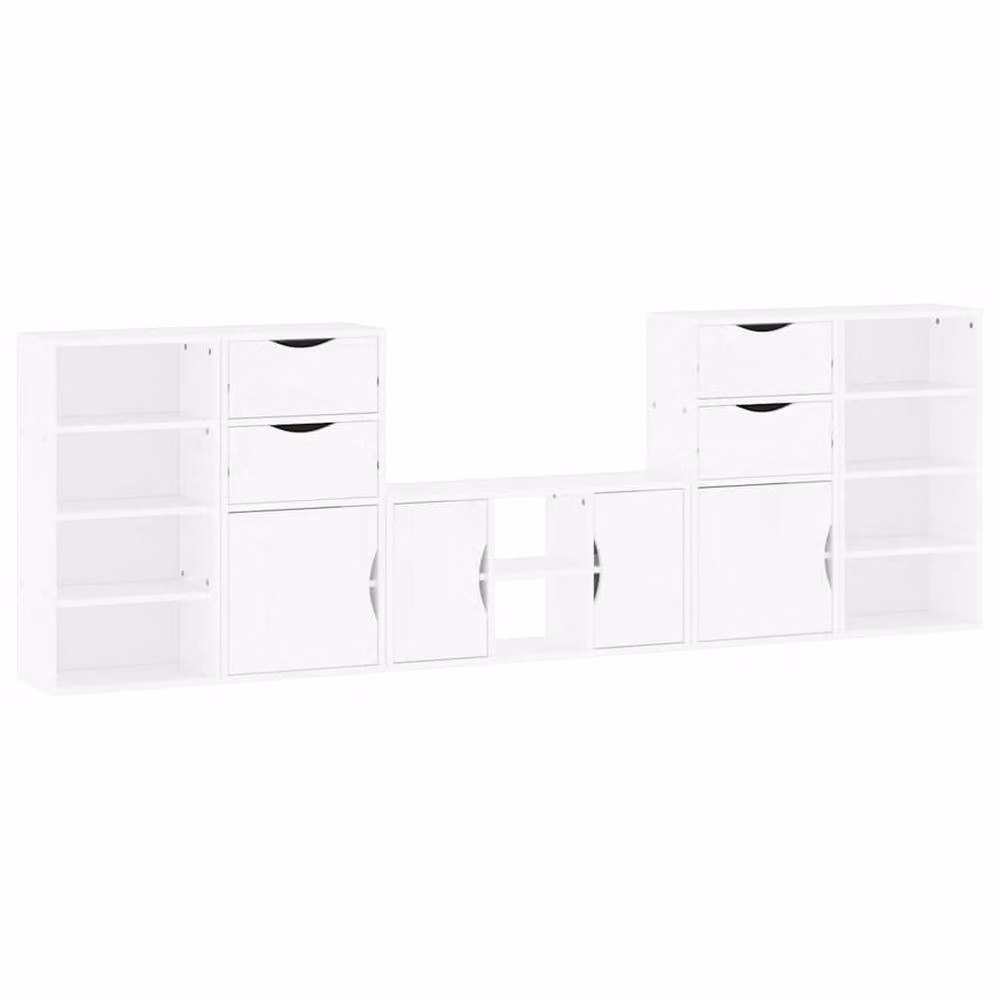 Berkfield Home ODDA 5 Piece White Solid Wood Pine and MDF TV Unit with Storage – 2