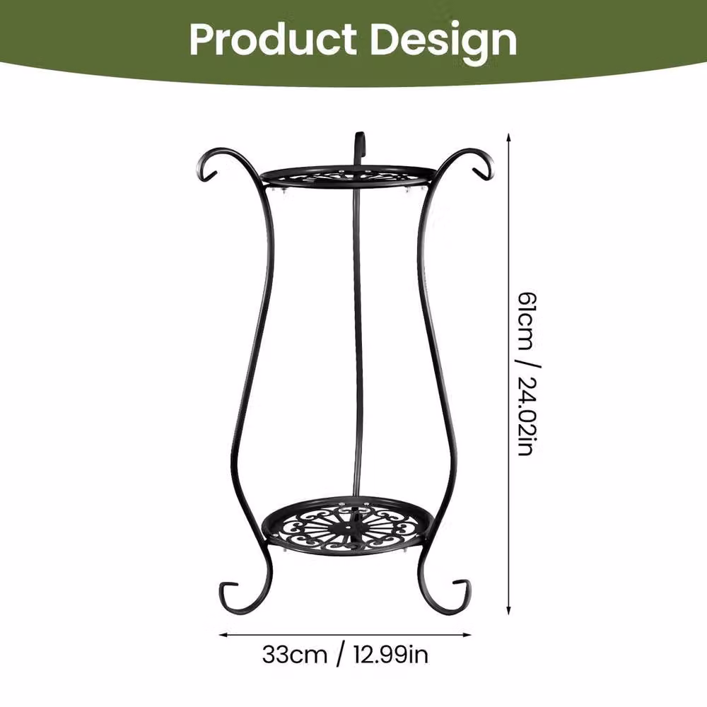 Kelvenix Metal Plant Stand and Round Flower Pot Holder in Matt Black – 2