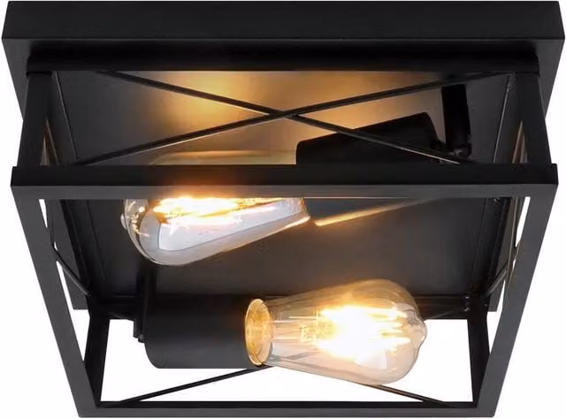 SPETLEK Black Industrial Square 2 Light Ceiling Light with Glass – 1