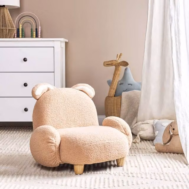 Wyld Haus Rabbit-Shaped Kids Armchair in Beige Bouclé Upholstery with Solid Wood Frame, W/D/H: 55 x 45 x 65 cm
