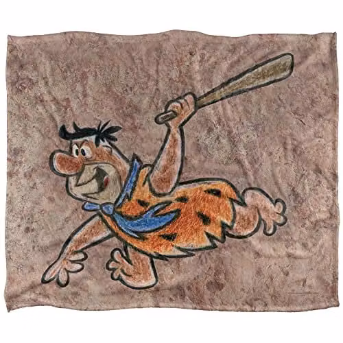 WB 100 Fred Flintstone Stone Wall Design Super Soft Microfibre Throw Blanket, W: 152 cm, D: 127 cm