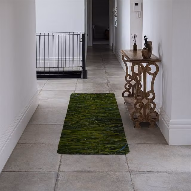 Benjamin Tate Design LTD Designer Runner Rug in Green with Natural Grass Pattern and Non-Slip Backing