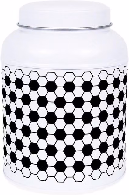 Purely Home Hexagon Tiles Tea Canister with Small Domed Lid in Black or White Metal