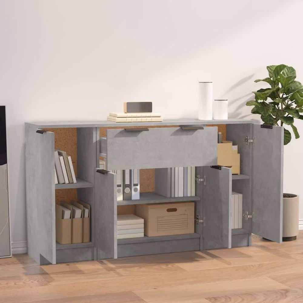 Berkfield Home Set of 3 Concrete Grey Minimalist Sideboards in Matt MDF – 2