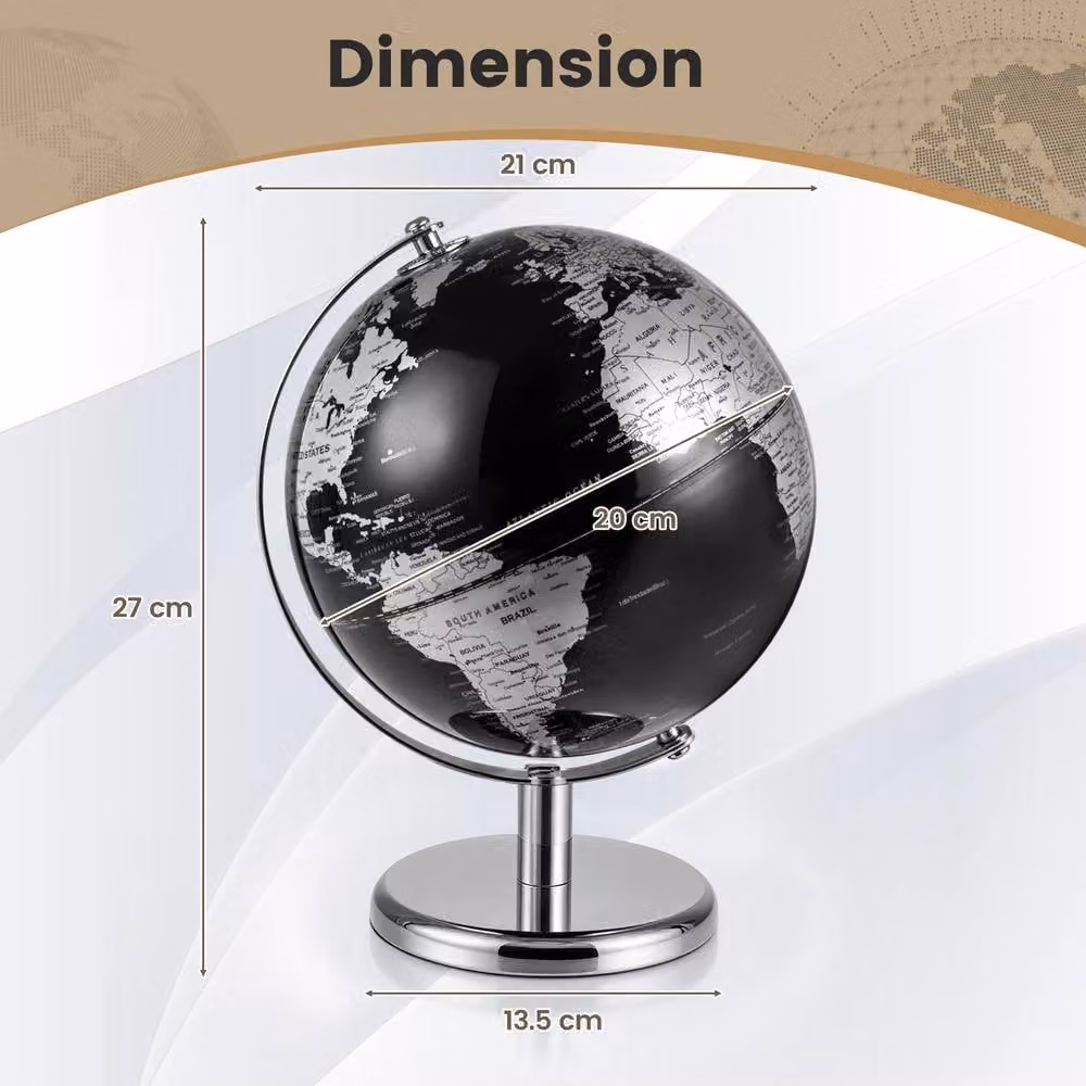 Costway Rotating World Globe in Metallic Black with Metal Stand, 20 cm – 2