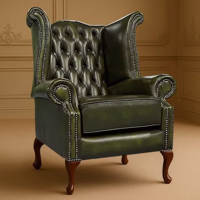 Somnior Beds Ltd Green Leather Chesterfield Armchair