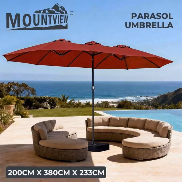 Mountview Large Red Outdoor Parasol Patio Umbrella with UPF 30 Sunshade, W/D/H: 380 x 233 x 200 cm