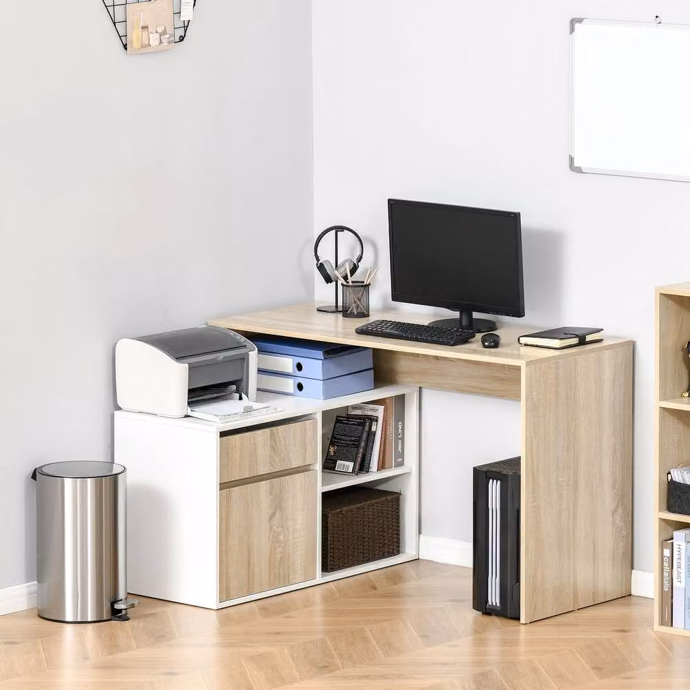 ERGOVEXA L-Shaped Corner Desk in Oak with Adjustable Shelf, W/D/H: 120 x 92 x 75 cm – 4