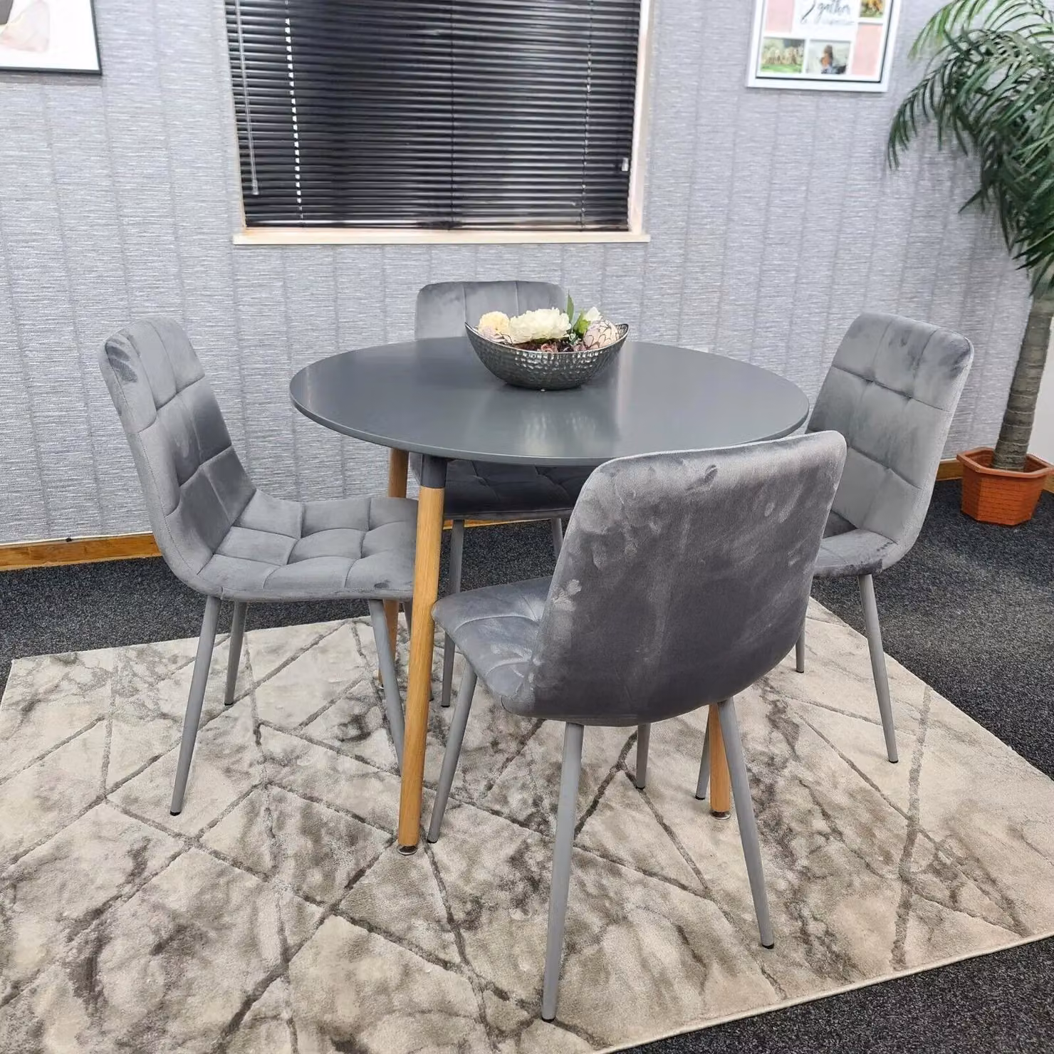 Kosy Koala Modern Round Dining Table and 4 Chairs in Brown and Grey – 3