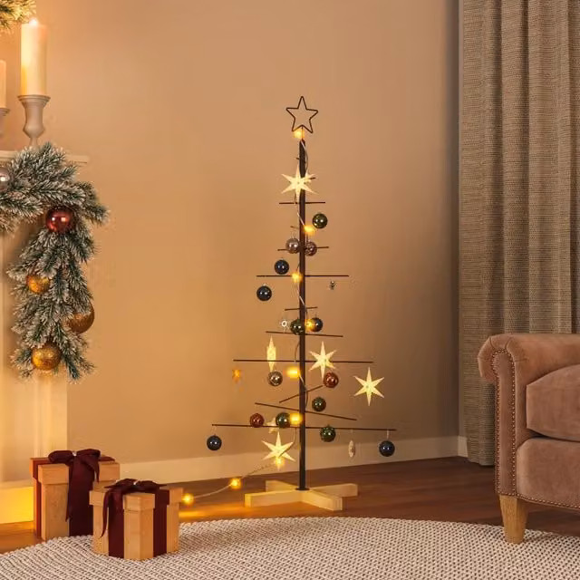 Berkfield Home Modern Metal Tabletop Christmas Tree with Wooden Base, Black, Height: 120 cm – 1