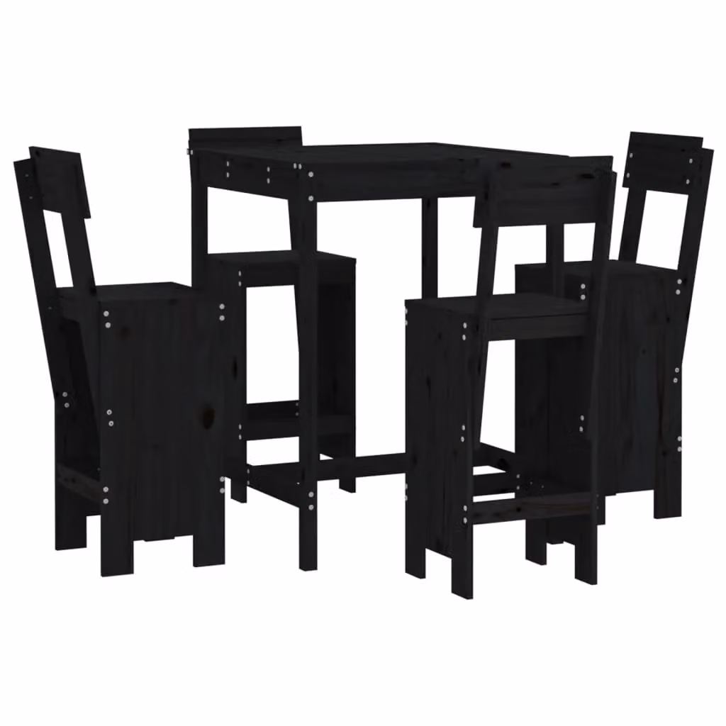 Berkfield Home 5 Piece Garden Bar Set in Black Solid Pine Wood – 2